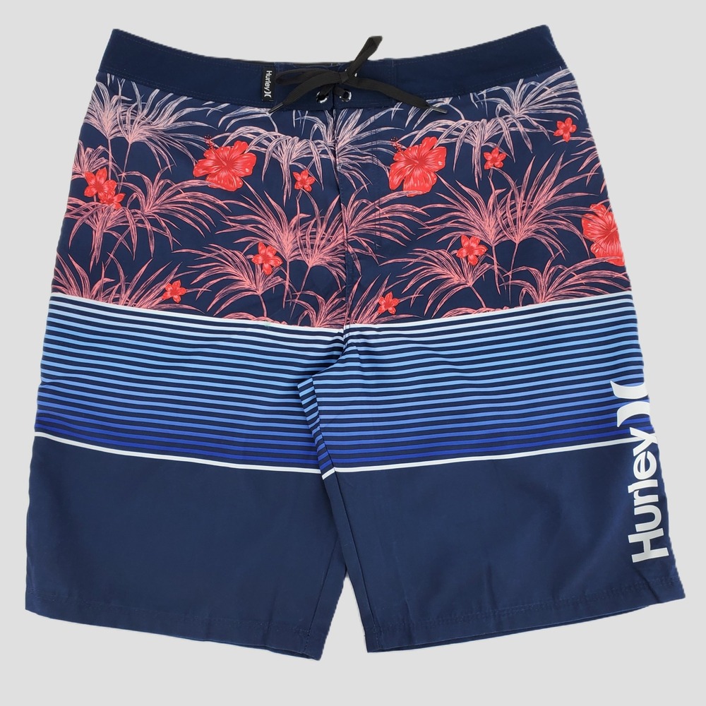 Hurley Boys Size 18/29 Swim Board Shorts Midnight Navy Floral Stripe Summer‎